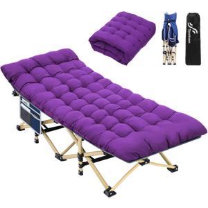 Sportneer Camping Cot with Mattress  Foldable Sleeping Cot for Adults, Heavy Duty Portable Bed for Camping, Hiking, Guest Room, Outdoor, 450 lbs Capacity, Easy Setup, Dual Side Pockets (Blue+purple)