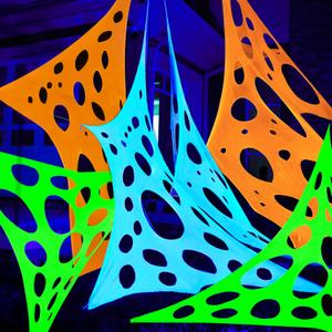 JOYIN 1000sqft Halloween Spider Web Decoration Outdoor, Glow-in-The-Dark Giant Spiderweb, DIY Stretchy Flexible Beef Netting in White (Blue at Night) Green, Orange for Neon Decor Indoor Haunted House