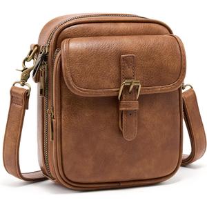 Small Messenger Bag Vegan Leather Crossbody Bag for Women Men, Vintage Cross Body Shoulder Purse with Card Slots (Brown)