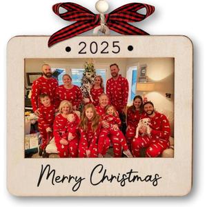 2025 Christmas Ornament Picture Frame - Wooden Landscape Photo Frame Ornaments - Picture Frame Ornament For Tree - Merry Christmas Ornaments With Picture Insert - Christmas Gift For Family, Friends