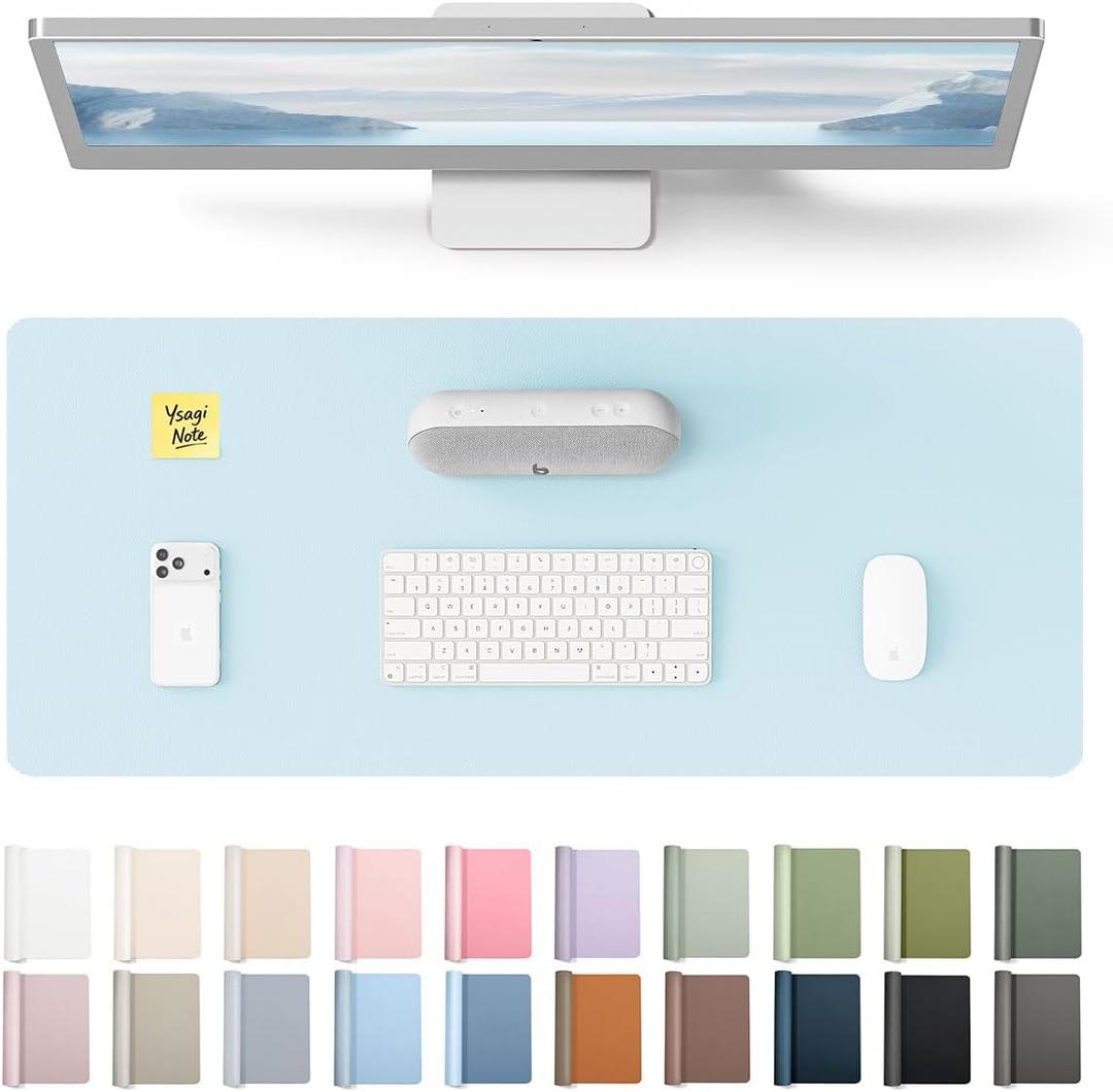 YSAGi Leather Desk Protector, Office Mat, Large Mouse Mat, Non-Slip PU Leather Blotter, Laptop Pad, Waterproof Writing Pad for Office and Home (Baby Blue, 23.6" x 13.8")