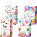 Fulmoon 36 Pcs Happy Birthday Gift Bag Bulk Happy Birthday Goodie Bags with Handle Colorful Paper Party Favor Supplies for Guests Small Return Gifts Treat Candy Wrapping Hold