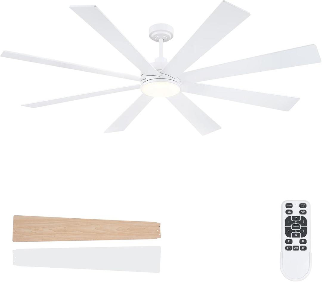 BayDay Farmhouse Rustic Ceiling Fans with Lights and Remote, Bedroom Living Room Kitchen Fans Ceiling with Light Chandelier (White, 72 inch)