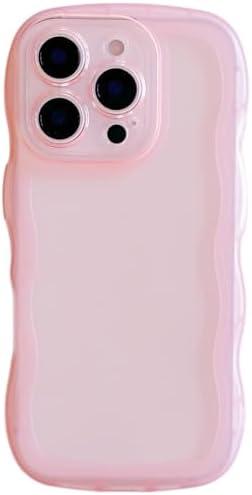 Cute Case for iPhone, Wave Frame Shape Soft Silicone Shockproof Protective Slim Phone Cover for Women Girls, Clear/Pink
