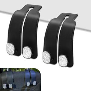 2 PCS Back Seat Storage Hook, Bling Rhinestone-Encrusted Suede High Storage Hook, Modification Decorayion Replacement Accessory for Cars (Black)