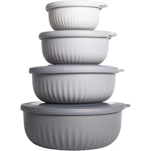 COOK WITH COLOR Prep Bowls with Lids- Wide and Deep Nesting Plastic Small Mixing Bowl Set with Lids, 8 Piece Set - Wide Bowls, Gray