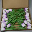 30 PCS Artificial Tulips Real Touch Tulips 13.5inch Long Stem Fake Flowers Silk Flowers for Spring Easter Mother's Day DecorationsLight Purple