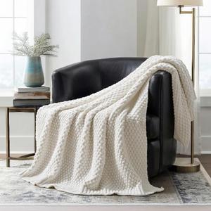 EVERGRACEHOME Chunky Chenille Knit Throw Blanket for Couch, Soft Luxurious Moss Stitch Blankets for Bed, Cozy Decorative Farmhouse Knitted Throws for Sofa, Bright White, 50" x 60"