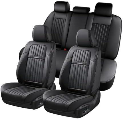 Coverado Car Seat Covers Full Set, Seat Covers for Cars, Black Car Seat Cover, Nappa Leather Car Seat Cushion, Car Seat Protector, Waterproof Car Seat Covers Front Seats and Back Fit for Most Cars
