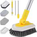 Lalafancy Shower Cleaning Brush with Locking Head, 3 in 1 Tub Tile Scrubber Brush with 50'' Extendable Long Handle Stiff Bristles Scouring Pads Microfiber for Cleaning Bathtub Shower Wall Bathroom