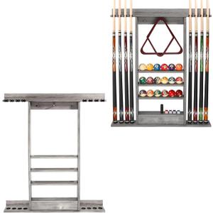 SUPERDIAMOND Pool Stick Holder Wall Mount, 8 Pool Cue Rack Wall Mount, Solid Wood Pool Cue Holder & Cue Stick Holder, Professional Pool Stick Wall Rack for Billiard Room Accessories Holds 8 Cues,Grey