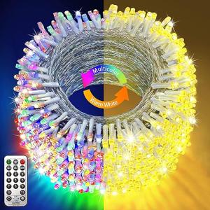 KNONEW 720 LED 337FT Christmas Lights Outdoor Clear Wire Color Changing String Lights with 11 Modes & Timer Dimmable Fairy Light for Xmas Tree Roof Yard Wedding Decorations(Warm White to Multicolor)