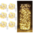 6 Pack Fairy Lights Battery Operated 7ft 20 LED Mini String Lights Twinkle Lights Silver Wire Firefly Starry Moon Lights for Mason Jars Wedding Party Christmas Centerpiece Table Decorations,Warm White