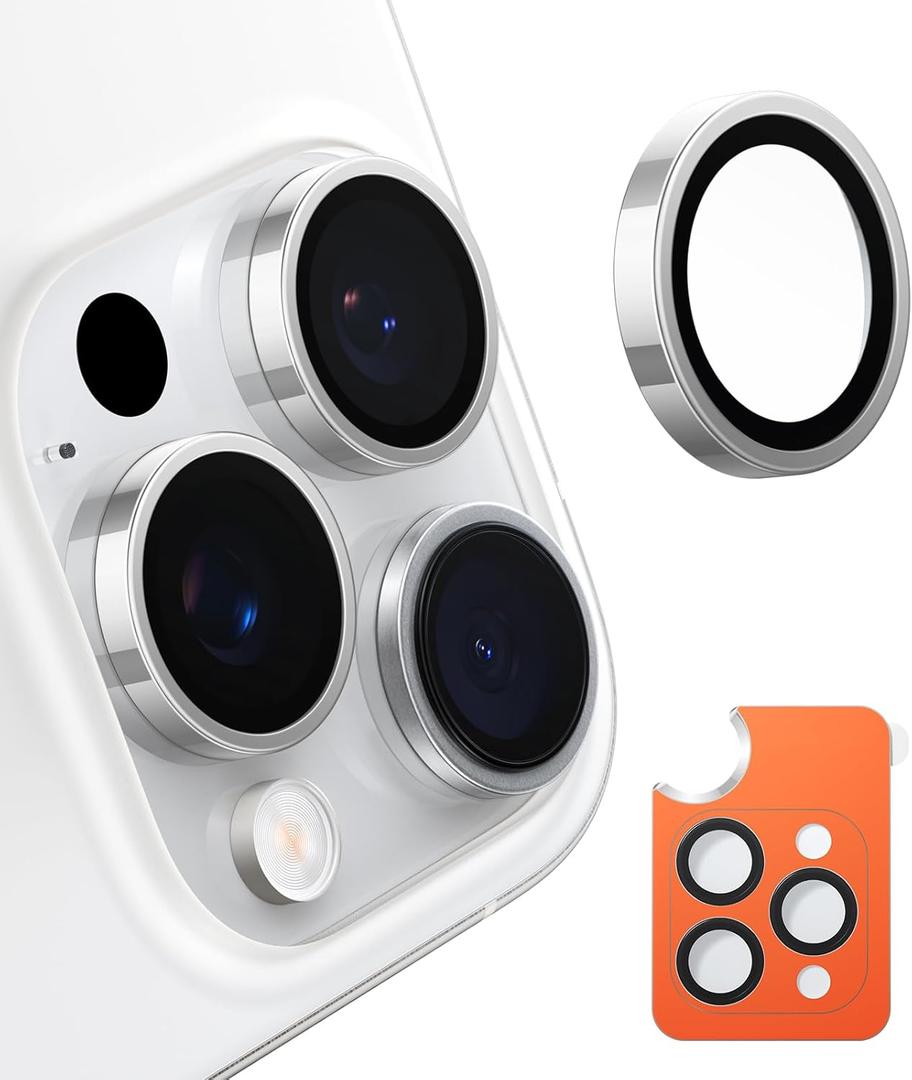 TORRAS 3-Year Ultimate Durability for iPhone 16 Pro Max/16 Pro Camera Lens Protector - 1:1 Invisible Fit & Ultra Clarity, Military-Grade 9H+ Aerospace Glass, Anti-Scratch, Easy Installation, White Titanium