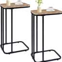 KJGKK C Shaped End Table Set of 2, Small Side Table for Sofa and Bed, Couch Tables That Slide Under, Tall Tv Tray Table for Living Room, Bedroom, Greige + Black