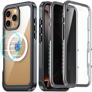 AMILIFECASES for iPhone 16 Pro Max Case, Double Front Frame Built-in 9H Tempered Glass Screen Protector + Privacy Screen Protector, Compatible with MagSafe, Magnetic Phone Case for iPhone 16 Pro Max
