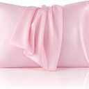 Bedsure Satin Pillowcase 2 Pack Similar to Silk Pillow Cases Standard Size, Pink Pillow Case Covers with Envelope Closure, Home Decor Valentine Gifts for Women Girls,20x26 Inches, 2pcs
