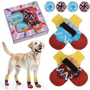 EXPAWLORER 4 Pcs Anti Slip Dog Socks for Prevent Licking Paws, Snow Winter Dog Boots & Paw Protectors, Dog Booties for Hardwood Floor, Dog Shoes for Small Medium Large Senior Dogs, Size S