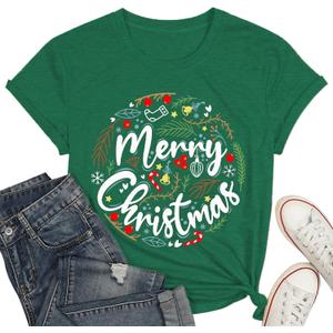 Christmas Shirt for Women Merry Christmas Leopard Graphic Tee Xmas Tree Graphic Holiday T-Shirt Tops (Small, Green1)