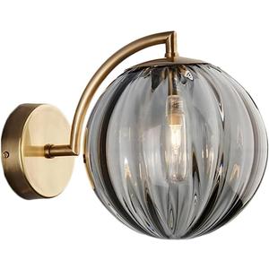 Grey Glass Globe Wall Sconces Gold Brass Base Mini Glass Ball Wall Lights for Bedside(Grey)