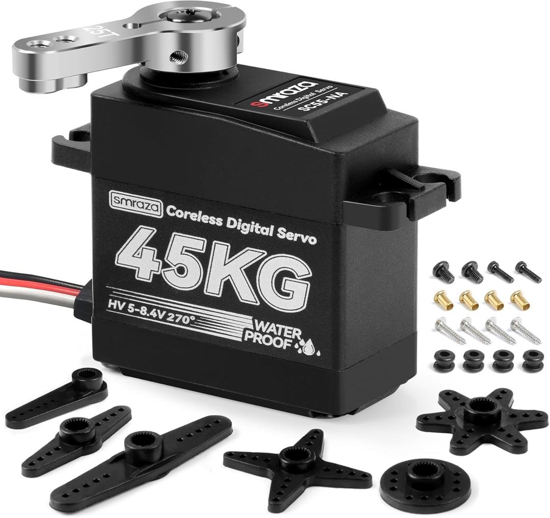 45KG Servo Motor Steering High Torque for RCSmraza HV 8.4V Coreless Waterproof Digital Servo Stainless Steel Gear Compatible with RC 1/10 1/8 Car Truck Crawler/Robot/Boat with 25T Servo Horn270