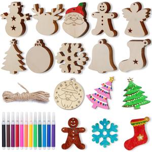 WeCraftool Christmas Crafts,100pcs DIY Wooden Ornaments for Crafts Arts,Stocking Stuffers Gifts for Ages 4 5 6 7 8+ Years Kids Boys Girls-Unfinished Wood Slices with Painting Kit Christmas Ornaments