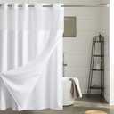 Furlinic Stall Shower Curtain No Hook with Snap in Liner,Waffle Weave Waterproof Bathroom Curtains with See Through Top Window & Weighted Magnets,White,48x72 Inch