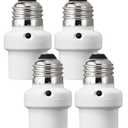 DEWENWILS Light Sensor Socket, E26/E27 Socket Adapter, Automatic Dusk to Dawn, Double Sensors for Porch/Wall Light Fixtures, Compatible with Incandescent/CFL/LED/Halogen, 4 Pack, White, ETL Listed