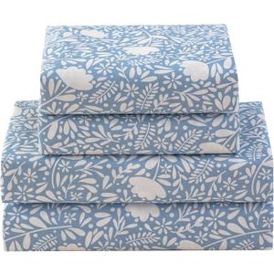 Floral Bed Sheets Queen Size 18" Deep Pocket Queen Sheets Soft Breathable Floral Sheets Queen Size Bed Set with 1 Flat Sheet, 1 Fitted Sheet, 2 Pillowcases (Queen, Floral White and Blue)