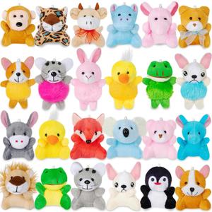 24 Pack Mini Stuffed Animals Bulk Party Favors For Kids Treasure Box Toys Classroom Plush Toys Claw Machine Key Chains Carnival Prizes Small Valentine Halloween Christmas Gifts Stocking Stuffers