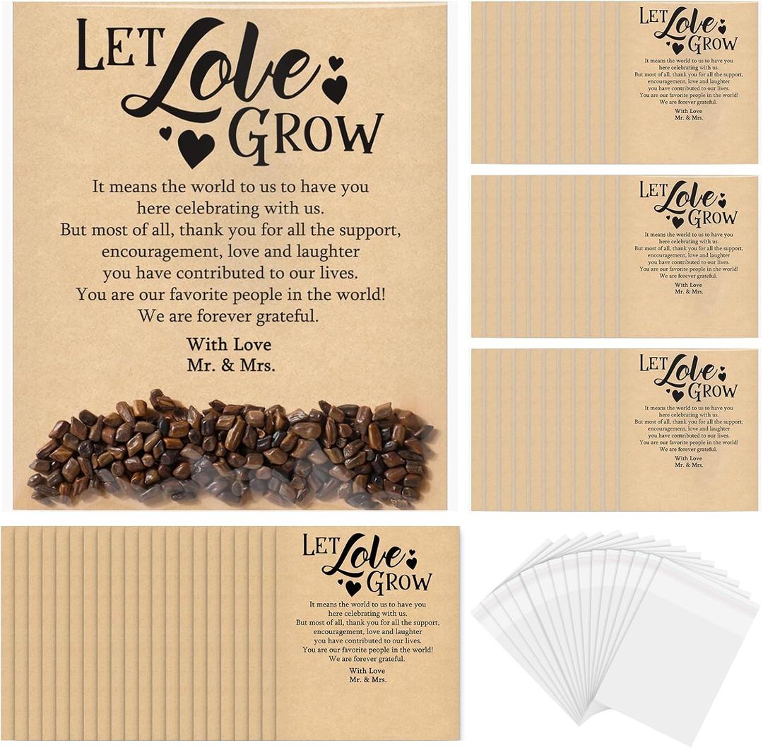 Spakon 100 Set Wedding Favors for Guests Let Love Grow Seed Packets Bulk Cards with Gift Bags for Wedding Bridal Shower Souvenirs Welcome Bag Stuffers