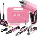 WORKPRO Pink Tool Set with 3.7V Rotatable Electric Screwdriver, 18PCS Portable Ladies Home Tool Kit with Toolbox, Cordless Electric Screwdriver Kit, Household tool kit for Dorm, Apartment -Pink Ribbon