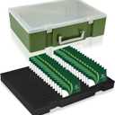 Foam Name Badge Holder with Case (Holds 48 Badges) Tray ID Badge Organizer Clear Tag Holders for Desk Office School (Army Green)