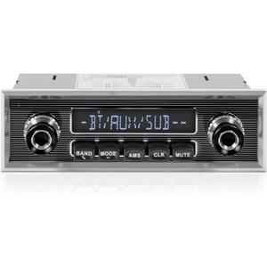 Retro Vintage Radio for Classic Vehicle - Single Din Bluetooth Car Stereo with AM FM USB AUX EQ Subwoofer RCA Output
