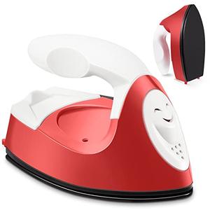 Honoson Mini Craft Iron Mini Heat Press Small Iron 3.93 x 2.36 x 2.76 in Portable Handy Tiny Flatiron with Charging Base Accessory for Fuse Bead Patch DIY Heat Transfer Vinyl(Red)