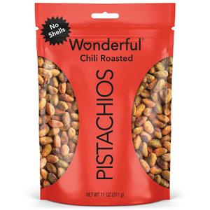Wonderful Pistachios No Shells, Chili Roasted Nuts, 11 Ounce Resealable Bag, Protein Snacks, Gluten Free College Snacks, Healthy Snacks for Adults (EXP 04/17/27)