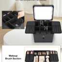 Relavel Makeup Bag with LED Mirror, Dual Layer Cosmetic Train Case with Light up Mirror Large Travel Makeup Artist Organizer Bag for Women with Adjustable Dividers & Nail Polish Organizer, Black