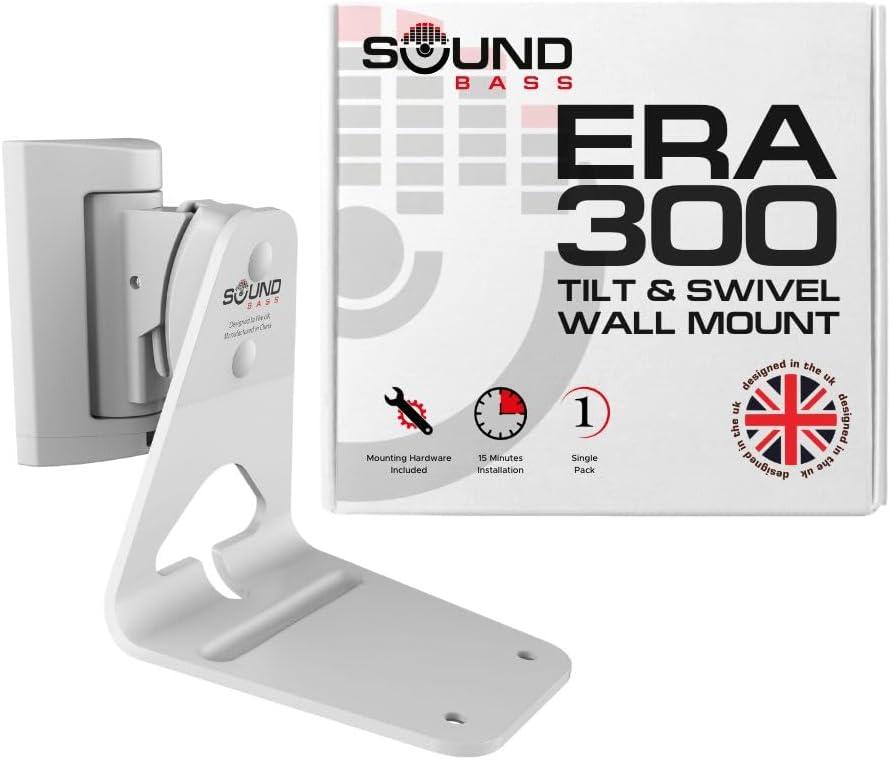 Sound Bass ERA300 Wall Mount Bracket, Tilt and Swivel, White, Single (1pc), Compatible with Sonos ERA 300, Effortless Installation, Includes Mounting Kit