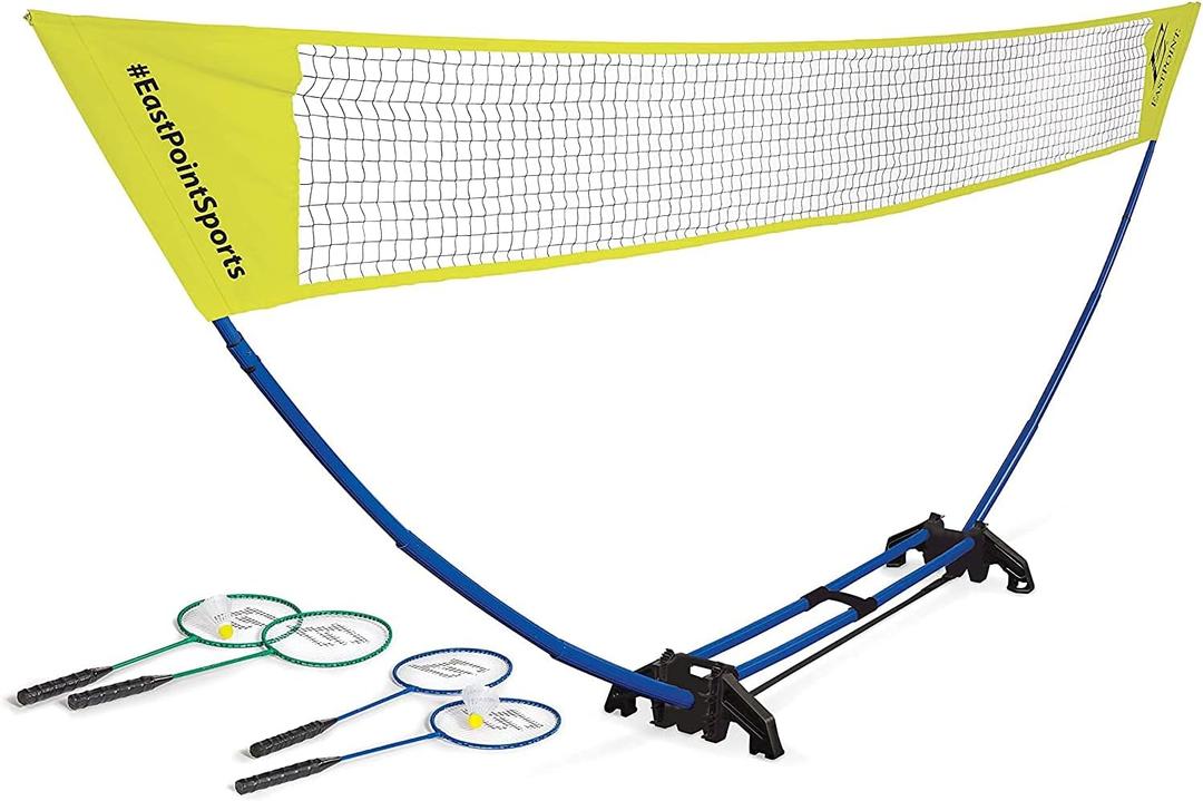 EastPoint Sports Badminton Sets; Easy Set Up or 4-Way Styles, Backyard Game Includes Portable Net, 4 Badminton Rackets, 2 Shuttlecocks and Accessory Bag for Storage