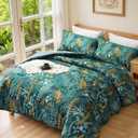 King Comforter Set - 3 Pieces Botanical Bedding Comforter Set, 1 Soft Dark Green Plant Flowers Comforter (104"x90") and 2 Pillow Shams(20"x36") Ultra-Soft Comfort Suitable for All Seasons