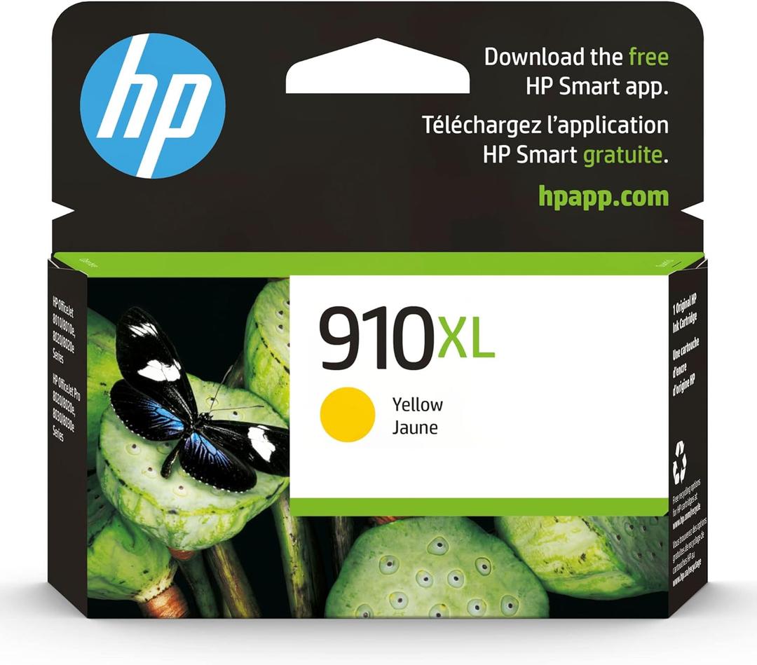 HP 910XL Yellow High-yield Ink Cartridge for HP Printers | Works with Printer Series: OfficeJet 8010, 8020, Pro 8020, 8030 | Eligible for Instant Ink | 3YL64AN