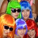 16 Pack Colored Bob Wigs with Bangs, Colorful Wigs with Sunglasses Bulk, Neon Party Fun Hair Wig for Women Costume Cosplay (Multicolor)