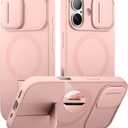SURITCH for iPhone 17 Case with Camera Control Cover, Camera Slide Cover and Adjustable Kickstand, Compatible with MagSafe, Shockproof Bumper Protective Cases 6.3 Inch, Pink