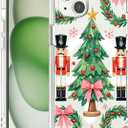 for iPhone 16 Case - Compatible with MagSafe Cute Nutcracker Christmas Tree Pink Bow Holly Wreath Preppy Printed Clear Magnetic Case Shockproof Phone Cover