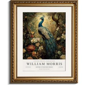 InSimSea Retro Gold Framed Wall Art, William Morris Peacock Canvas Prints Art, Small Shelf Decor, 13x16inch, Vintage Pictures Decor for Bedroom Bathroom Dining Room