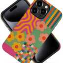 Case for iPhone 16 Pro Max - Slim Fit Anti-Scratch Phone Case for Girl Women - Groovy Colorful Geometric Flower 70s (Frosted)
