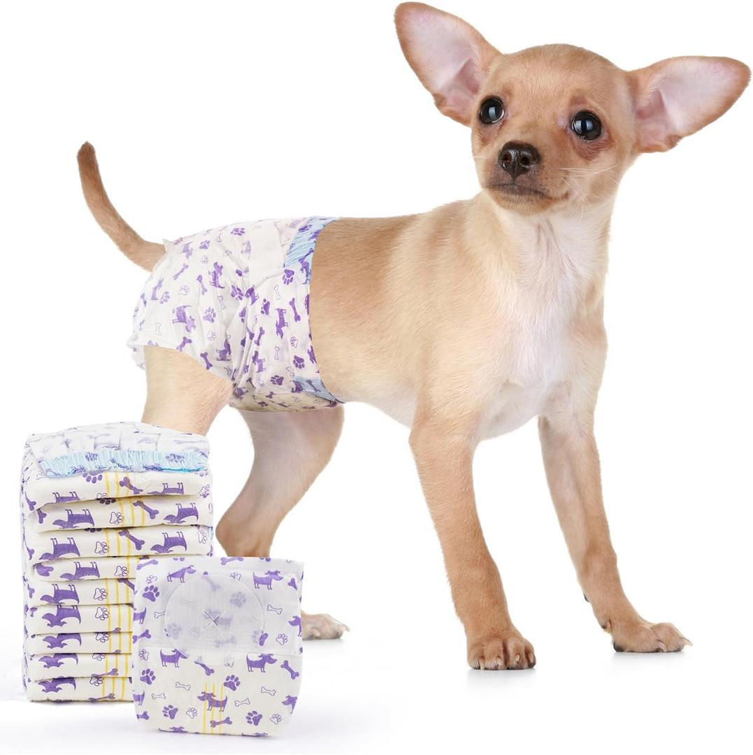 MICOOYO Disposable Dog Diapers Female, Doggie Diapers for Dogs Female, Super Absorbent Pet Diaper with Foam Tail Hole for Heat, Comfortable Puppy Diaper (Small, 50Count)