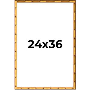 Poster Palooza 24x36 Frame Gold Bamboo Solid Wood Picture Frame with UV Acrylic, Foam Board Backing & Hanging Hardware Included