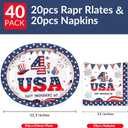 40Pcs 4th of July Oval Plates and Napkins Serves 20,Large Patriotic Paper Plates 12 Inch,250th Anniversary Party Decorations for Independence Veterans Labor Day