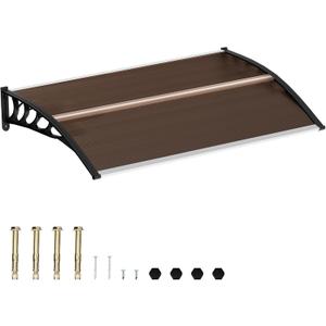 58.5x35 Inch Patio Window Awning Shade, Polycarbonate Door Entrance Canopy Cover Protection for Sunshine & Rain, Tea with Black Edge